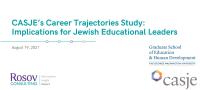 screenshot of webinar title slide: "CASJE's Career Trajectories Study: Implications for Jewish Educational Leaders | August 19, 2021" | Logos: CASJE, GSEHD, Rosov Consulting