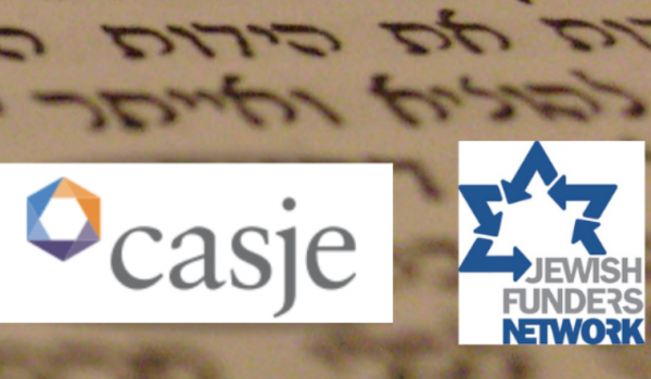 CASJE and JFN logos on a background of torah