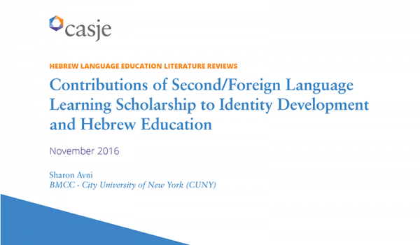 Hebrew Language Education Literature Reviews Contributions of Second/Foreign Language Learning Scholarship to Identify Development and Hebrew Education November 2016 Sharon Avni BMCC- City University of New York (CUNY)