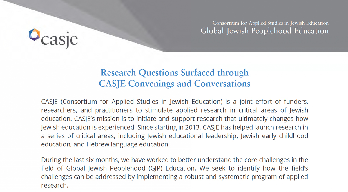 Screenshot of top of first page of Research Questions Surfaced through CASJE Convenings and Conversations document