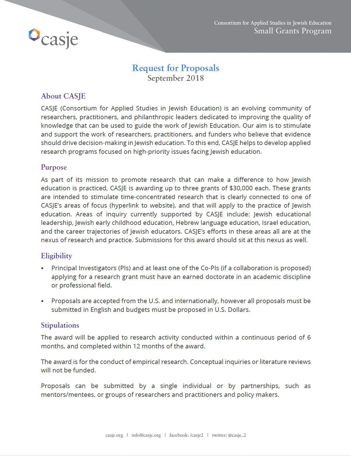 screenshot of first page of 2018 RFP