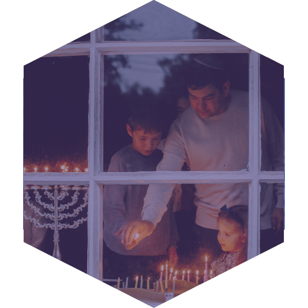 Menorah and family in hexagon