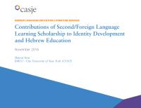 screenshot of  cover of document: "HEBREW LANGUAGE EDUCATION LITERATURE REVIEWS: Contributions of Second/Foreign Language Learning Scholarship to Identity Development and Hebrew Education"